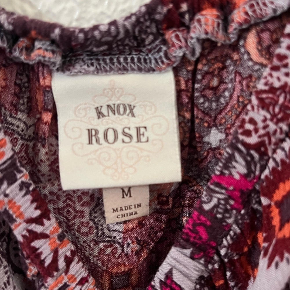 Knox Rose Red and Purple Ruched Flutter Long Sleeve Top - Picture 2 of 2
